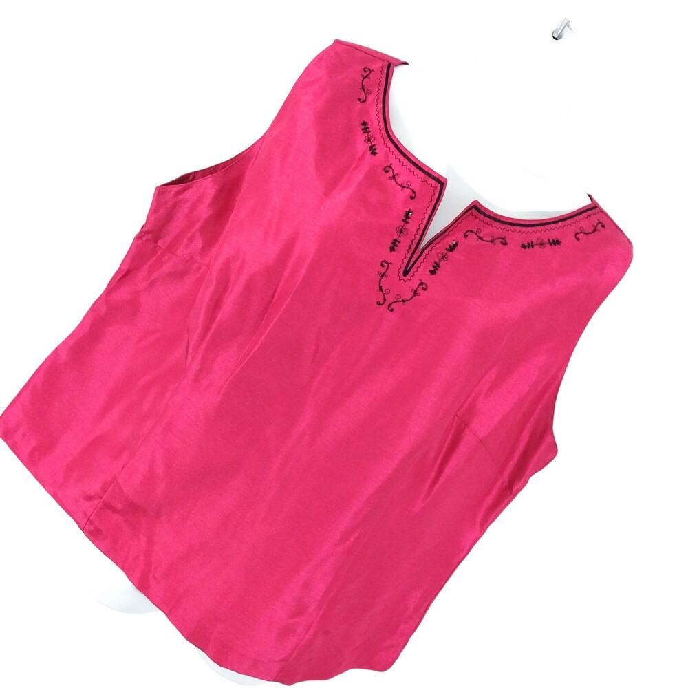 A WILD THYME! FUSCHIA PINK W/BLACK EMBROIDERY & BEADING TANK STYLE TOP! SZ 22